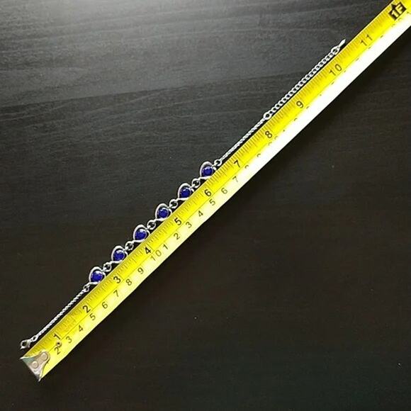 Silver and Blue Crystal Hearts Bracelet 8" - 10.5" fashion costume jewelry - Picture 4 of 7